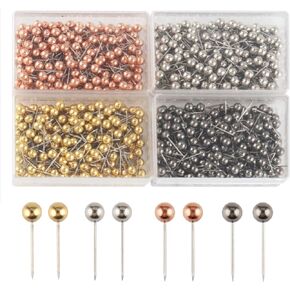 800 Pieces Map Tacks 1/8-Inch Retro Metallic Color Beads Head Marking Push Pins, 4 Colors