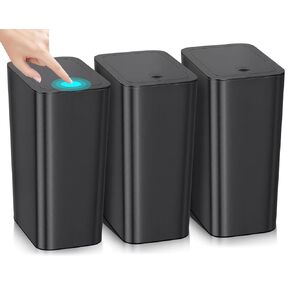 Homie 3 Pack Slim Bathroom Trash Can 2.9 Gallon with Pop-Up Lid, Bag Holding Clips, Use as Mini Garbage Basket, Slim Dust Bin, or Decor in Bathroom, Restroom, Kitchen (White)