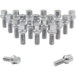 Wheel Accessories Parts Set of 20 Chrome 12x1.5 Lug Bolts Ball Seat (R12) 24mm Shank Length, M12 1.5 Thread, 17mm Hex Wheel Lug Bolts with Dual Hex Key (20, Chrome, M12x1.5)
