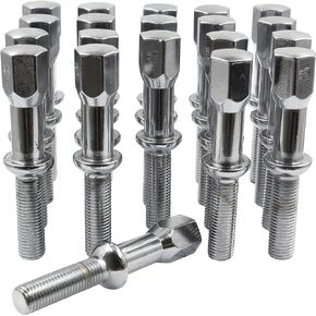 Wheel Accessories Parts 20 Pcs 12mm 1.50 Thread Ball Seat - Extended Lug Bolt 17mm Hex 40mm Thread Length Chrome Fits OE Wheels for 1987-02 Mercedes SL | 1986-91 SEL | 2011 SLK