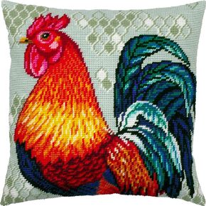 Brvsk Rooster. Needlepoint Kit. Throw Pillow 16×16 Inches. Printed Tapestry Canvas, European Quality