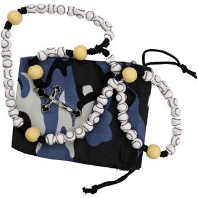 Baseball Rosary with Camo Pouch, First Communion Gift for Boys, Catholic Prayer Beads, 20 Inches