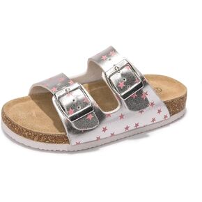FUNKYMONKEY Unisex-Child Slide Sandals Adjustable Double Buckle with Soft Footbed Comfort Slides for Girls and Boys
