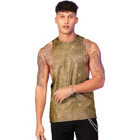WDIRARA Men's Glitter Sequin Round Neck Sleeveless Tank Tops Cut Open Side Club Party T Shirt