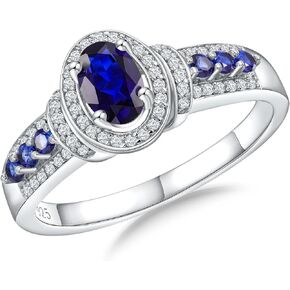 Oval Engagement Ring 925 Sterling Silver/Yellow Gold Created Gemstome Oval Cut Halo Birthstone Rings for Women Size 6-10 (with Gift Box)