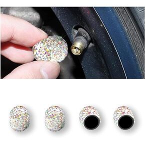 4Pack Car Crystal Rhinestone Tire Valve Caps, Handmade Car Tire Valve Stem Caps, Attractive Dustproof Bling Car Accessories, Universal for Cars, SUVs, Bike, Trucks, Motorcycles (AB color)