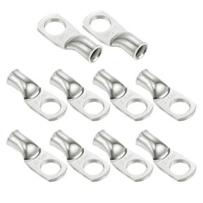 Ampper Heavy Duty Tinned Copper Wire Lugs, UL Tubular Eyelets Ring Crimp Copper Terminal Connectors for Battery Cable Ends and More (6 Awg, 3/8" Ring, 10 Pcs)