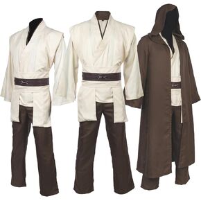 Horizoncos Jedi Costume Robe Adult Male Obi Wan Kenobi Costume Hooded Uniform Full Set Halloween Cosplay Cloak