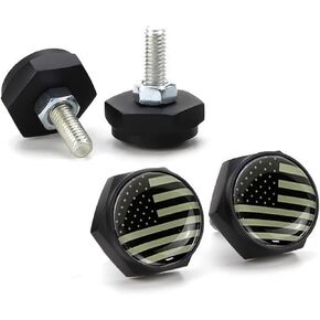 Pack of 4 License Plate Screws, American Flag Black License Plate Screws, for Fastening License Plates or Frames of Most Cars, Trucks and Motorcycles (Black & Gray)