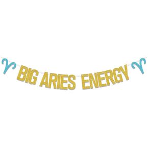 Big Aries Energy Banner, Aries Birthday Party Decorations, Aries AF Banner, 12 Constellation Theme Birthday Party Decor Supplies Gold Blue