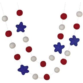 إكليل الرابع من يوليو - أحمر، أبيض مع نجوم زرقاء ملكية - خيط بطول 6 أقدام مع 25 شكل قابل للتعديل، كرات لباد مقاس 1 بوصة - مصنوعة يدويًا من الصوف بنسبة 100% - العلم الأمريكي في يوم الذكرى in Kuwait