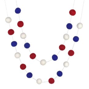 Fourth of July Garland- Red, White & Royal Blue Felt Ball Garland- 6 ft string with 24 adjustable balls, measuring 1" each - Handmade Wool Felt Ball Garland- Memorial Day USA American Flag