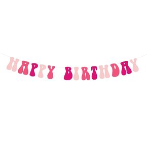 Happy Birthday Banner, Pink Birthday Banner, Retro Birthday Banner, Pink Party Decorations, Retro Themed Birthday