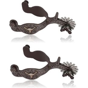 KUIDAMOS Horse Spurs 1Pair 4.65x3.45inch,Carbon Steel Western Style Spur with Hand Carved Decoraation Boot Spurs for Men Retro Horse Spurs for Equestrian Training, Equestrian Competition