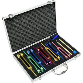 Chakra Tuning Forks Set for Healing, 7 Chakra+1 Soul Purpose Weighted Tuning Forks with Exquisite Aluminum Gift Box, Multicolour,(126.22 Hz, 136.1 Hz, 141.27 Hz, 172.06 Hz etc)
