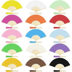 Aodaer 30 Pieces Paper Folding Fans Bamboo Handheld Fans Paper Folded Fans for Wedding Gift, Party Favors, DIY, Home Decoration, Multicolor