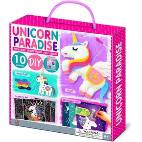 My Unicorn Paradise 4-in-1 DIY Mega Kit for Kids (10 Arts and Crafts Projects: Sewing Kits for Doll and Keychain, Scratch Art, Diamond Art) Handcraft/Creative Art/DIY Craft