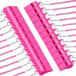 Deekin Pink Whistles with Lanyard Whistle for Coaches Plastic Loud Crisp Sound Whistle for Referee Whistle for Outdoor Training Camping Activity Football Soccer Basketball Game Supplies (24 Pieces)