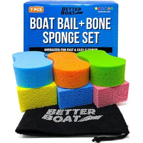 Extra Large Boat Bail Sponge and Bone Sponge Set 6 Sponges Cellulose and Soft Touch Car Sponges for PWC, Kayak, Pontoon or Car Washing, Cleaning and Bailing Sponges Big 6pk with Bag