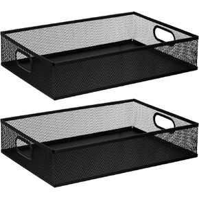 Elsjoy 2 Pack Desk Drawer Organizer Tray, Metal Mesh Desktop Storage Tray Office File Organizer with Handle, Portable Large Storage Basket for Office Supplies, Craft, Magazine, Paper