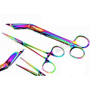 German Hemostat Forceps 5 Inches Plus Lister Bandage Scissors 5.5 Inches Rainbow Titanium Premium Cynamed