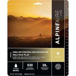 AlpineAire Foods Grilled Chicken and Mushroom Wild Rice Pilaf, Freeze-Dried/Dehydrated, Entrée Meal Pouch, Just add Water, Black