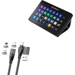 BoxWave Cable Compatible with Elgato Stream Deck XL - MagnetoSnap PD AllCharge Cable (100W), Magnet PD 100W Charging Cable USB Type-C Micro USB - Jet Black