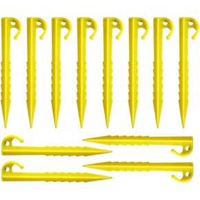 12 Pcs 5.7 inch Plastic Stakes Tent Pegs Serrated Edges Yellow Garden Landscape Stakes for Campings Outdoor and Garden Netting Lawn
