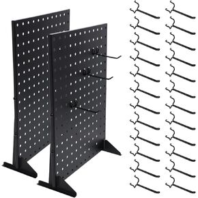 2Pcs Metal Pegboard Display Stand with 24 Peg Hooks for Craft Shows & Fairs,Black Jewelry Retail Display Rack for Selling Accessories,Display Stands for Earring,Pin Stands,Retail Vendors(16*12inch)