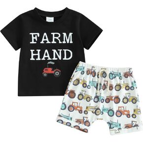 Nibbcoa Farm Baby Boy ملابس المزرعة بأكمام قصيرة تي شيرت مطبوع عليه جرار مجموعة ملابس ريفية لطيفة