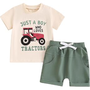 DNOMAID YZARC Toddler Baby Boy Summer Outfit Tractor Print Short Sleeve T-Shirt Casual Shorts Set 2Pcs Infant Farm Clothes