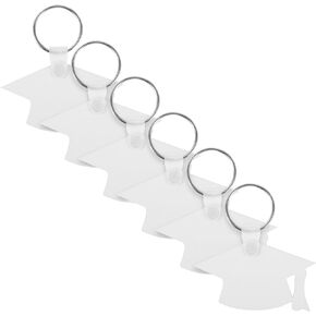LOGOFUN 6 Pcs Sublimation Keychain Graduation Cap Blanks Heat Transfer Keyring Graduation Gifts for DIY Craft Party Favor (White)