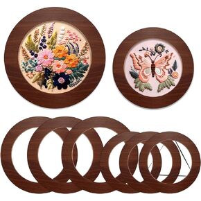 Wenqik 6 Pcs Wood Embroidery Hoop Frame 6 Inch and 8 Inch Set Round Embroidery Hoops Wood Display Frame for Finished Cross Stitch Hoop Frame or DIY Art Craft Sewing Ornaments