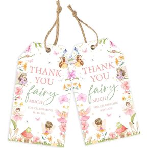50Pcs Fairy Thank You Gift Tags, Fairy Theme Gift Tags Thank You for Celebrating with US Tags Double-Sided Printing for Girl Birthday Baby Shower Wedding Bridal Shower Party