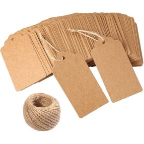 Gift Tags,120 PCS Kraft Paper Tags for Wedding Brown Rectangle Craft Hang Tags with Free 100 Feet Natural Jute Twine …