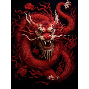 DIY Latch Hook Rug Kits Red Chinese Dragon for Beginner Color Printed Canvas Yarn Crocheting Carpet Needlework DIY Hook and Latch Tapestry for Home Floor Decoration 38x52cm