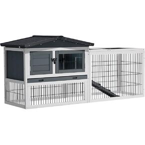 Buymoth أرنب القفص قفص الأرانب في الهواء الطلق مع منطقة مستويين، سقف مقاوم للماء، 4 أبواب الوصول، منحدر غير قابل للانزلاق أقفاص خنزير غينيا حظيرة الدجاج للحيوانات الصغيرة in Kuwait