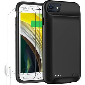 حافظة بطارية لهاتف iPhone 6/6s/7/8/SE(2020/2022)، أحدث حافظة شاحن ممتدة قابلة لإعادة الشحن بقدرة 10000 مللي أمبير في الساعة متوافقة مع iPhone 8/7/6s/6/SE2/3 (4.7 بوصة) حافظة شحن وCarplay ( أسود)