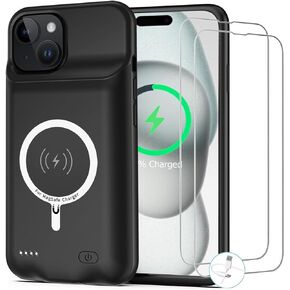 Battery Case for iPhone 15, [10000mAh] Enhanced Rechargeable Portable Protective Wireless Charger Case Battery Pack Support CarPlay Wireless Charging Case Compatible with iPhone 15 (6.1 inch)-Black