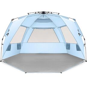 Easthills Outdoors Instant Shader Extended L Easy Up Beach Tent Sun Shelter for 2-4 Person - Extended Zippered Floor Blue