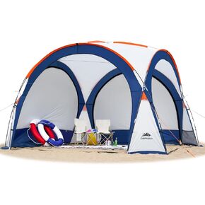OakPedion 10 X 10ft Beach Tent Sun Shelter UPF 50+ Beach Canopy Shade for 6-8 People, Portable Waterproof Beach Sun Shade with Side Walls for Camping Trips, Fishing, Backyard Fun, Party or Picnics