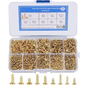 1080 Pcs Small Screws M2/M2.5/M3, Phillips Flat Head Cross Screws, Tiny Gold Self Tapping Screws, Micro Multifunctional Cabinet Electronic Accessories Screws for Woodworking (Carbon Steel Gold)