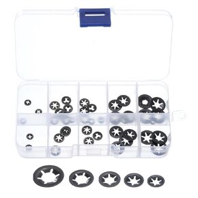 uxcell 300 Pcs Internal Tooth Washers Set, 5 Sizes M2/M2.5/M3/M4/M5 Quick Star Locking Washers, 65Mn Steel Push on Speed Clips Fasteners