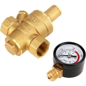DN15 Brass Adjustable Water Pressure Regulator, Brass Inline Water Pressure Reducer Valve, Brass Water Pressure Regulator Valve Reducer with Gauge Meter