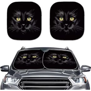 Yruonazao Black Cat Car Windshield Sun Shade 2 Pieces Portable Windshield Sun Shade Space Sun Shield Automotive Interior Sun Protection Protect Your Car Block The Sunlight