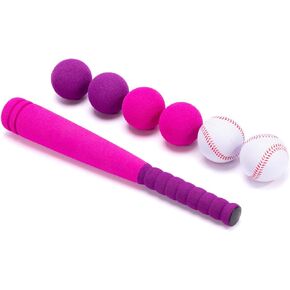 CeleMoon 16.5 Inch [Mini Size] Soft Kids Foam Baseball Bat Toy Set with 6 Balls, Gift for Toddler Age 3 Years Old Indoor Outdoor Sport T Ball Bat Playing Sport Game, Pink