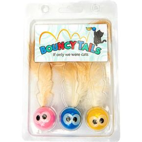 3 Pack Interactive Bouncy Ball with Natural Feathers for Indoor Cats and Kittens who Love to Play and Have Fun.