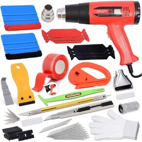 NEWISHTOOL Car Wrap Kit Heat Gun for Vinyl Wrap Application & Window Tint Installation Vehicle Wrapping Tools, Includes Wrap Squeegee and Spare Felt, Micro Squeegee, Film Cutter, Vinyl Scraper, Gloves