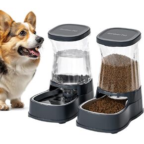 Gardner Pet Automatic Dog Water Dispenser Gravity Stainless Steel Water Waterer & Food Feeder Sets, Large Capacity Feeding Bowls for Small and Medium-Sized Dogs Cats Other Pets -(1 Gallon x2)