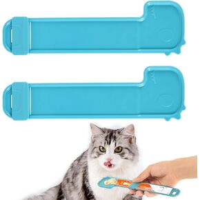 NQEUEPN 2pcs Cat Strip Feeders, Cartoon Cute Cat Strip Squeeze Spoon Multifunctional Cat Treat Dispenser for Wet Food Liquid Snack Puree Feeding Pet Supplies (Blue)